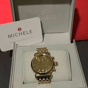 Michele Gold Diamond Mirror Finish Watch